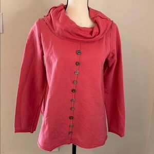 Neon Buddha boho red cowl neck casual sweater decorative artsy buttons SZ small